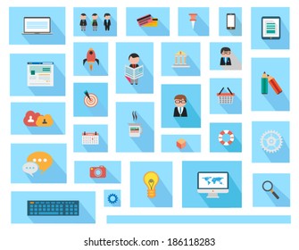 Flat Style UI Icons to use for your business project, marketing promotion, mobile advertising, research and analytics.