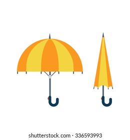 Flat style umbrella opened and closed icons