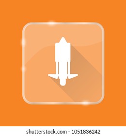 Flat style unicycle silhouette icon with long shadow on transparent square button. Balancing solo wheel symbol, modern eco urban transport.