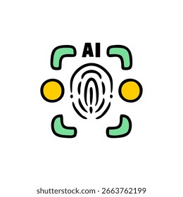 Impressão Digital Exclusiva de Estilo Plano com o Ícone de Identidade do Conceito da Tecnologia AI