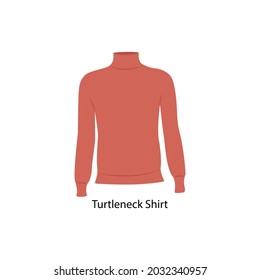 Flat Style Unisex Long Sleeve Turtleneck T-shirt Vector illustartion. Cartoon style Simple Turtleneck Pullover vector icon isolated on white background. Turtleneck Jumper. Winter Clothes Symbol