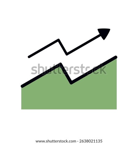 Flat style upward trending line chart with green area fill for financial growth or performance analysis