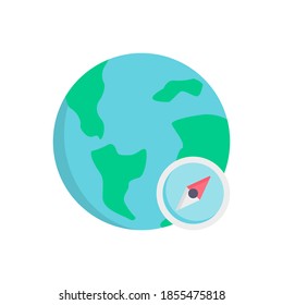 flat style user interface icons with soft colors compass world map or globe design, suitable for icons, illustrations, backgrounds, stickers, covers, banners