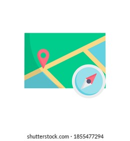 flat style user interface icons with soft colors land map and compass design, suitable for icons, illustrations, backgrounds, stickers, covers, banners