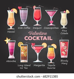 Flat style Valentine cocktail menu