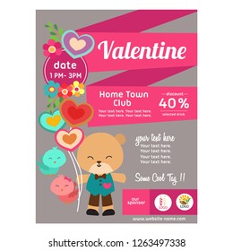 flat style valentine poster with panda bear