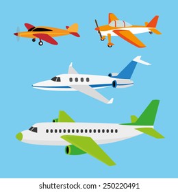 Flat style various airplane. Vector illustration set