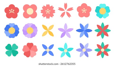 Flat Style Various Flower Icon Set