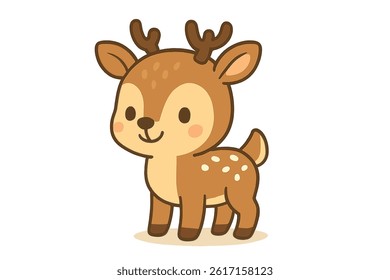 Flat style vector art features a cute cartoon deer character design
