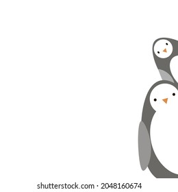 Flat style vector background with funny penguins. Cute design for greeting card.