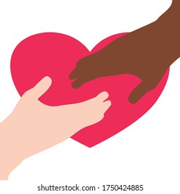Flat style vector of black and white human hands will always be together for the future. Illustration concept for black lives matter.