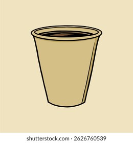 Flat style vector of a brown takeaway coffee cup. Ideal for apps, website UIUX, food delivery branding, or social media assets. Popular among urban millennials and coffee shop.