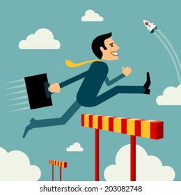 Flat style vector business man growth concept. Skip obstacle to success. New business Start up unusual banner. Graphic Design Editable For Your Design. 