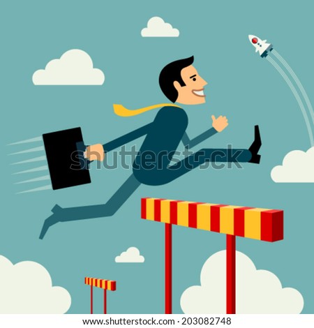 Flat style vector business man growth concept. Skip obstacle to success. New business Start up unusual banner. Graphic Design Editable For Your Design. 