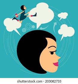 Flat style vector business woman growth concept. Beyond Imagination New business banner. Graphic Design Editable For Your Design. 