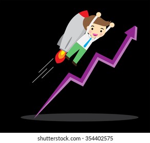 Flat style vector businessman growth and start up concept, Businessman flying catch money