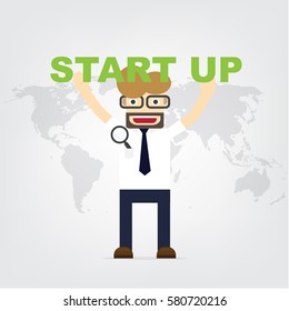 Flat style vector businessman growth and start up concept. 