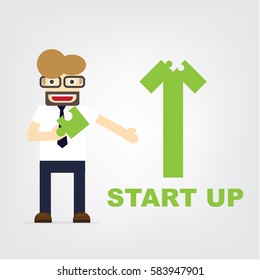 Flat style vector businessman growth and start up concept.