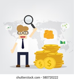 Flat style vector businessman with money, growth and start up concept. 