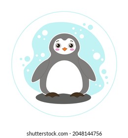 Flat style vector character sweet little penguin on blue background. Nice clip art.