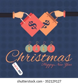 Flat Style Vector Christmas Sale Web Banner, Flyer, Advertising Design