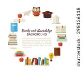 Flat Style Vector Circle of Book Education and Knowledge Objects. Collection of Wisdom Library and Reading. School University Learning Items Isolated over white. Template with Design Elements and Text