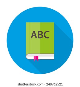 Flat Style Vector Circular Icon With Long Shadow. English ABC Book Flat Circle Icon