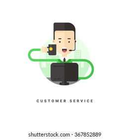 Flat Style Vector Conceptual Illustration. Operatror with Headset. Customer Service