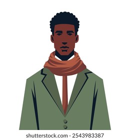 flat style vector design illustration of young man in suit and scarf