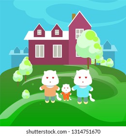 flat style vector design illustrations. happy friendship family play on the garden