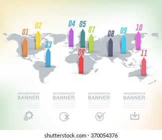 Flat Style Vector Design and Infographics on World Map