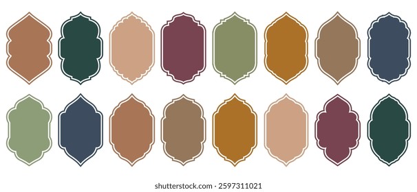 Flat Style Vector Design of Islamic Shape Window Door Frames in Retro Boho Colors. Aesthetic Illustrations Perfect for Various Design Applications. Vector-EPS 10.