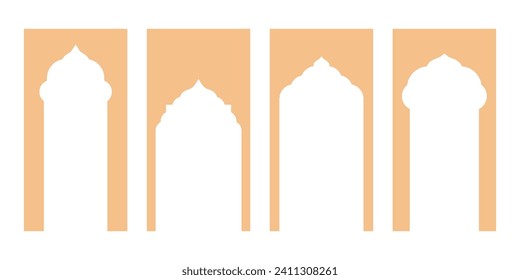 Flat Style Vector Design Showcasing Islamic Shape Window Frames in Retro Boho Colors. Ideal for Creating a Distinct Visual Identity.