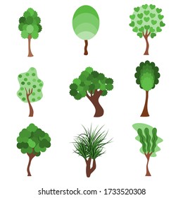 Flat style vector of fantasy tree set. Illustration cartoon for imagination garden.