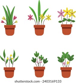 flat style vector flower pot green plants simple illustration