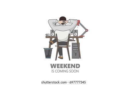 Flat Style Vector Graphics of Businessman Relax in the Office. Weekend coming soon.