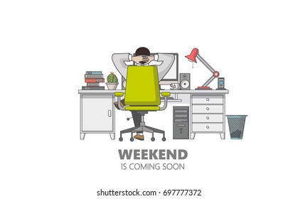 Flat Style Vector Graphics of Businessman Relax in the Office. Weekend coming soon.