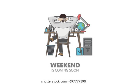 Flat Style Vector Graphics of Businessman Relax in the Office. Weekend coming soon.