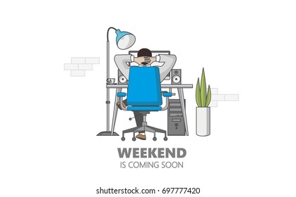 Flat Style Vector Graphics of Businessman Relax in the Office. Weekend coming soon.