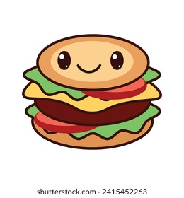 Flat style vector hamburger icon - Burger Cartoon Kawaii Vector Art