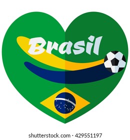 Flat style vector heart icon - soccer, football Brazil