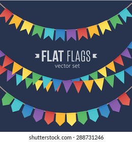 Flat style vector holiday flags set On dark background