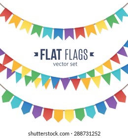 Flat style vector holiday flags set on white background