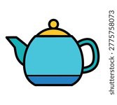 A flat style vector icon of a blue teapot with a yellow lid and handle, isolated on a white background, suitable for kitchen or beverage related designs.