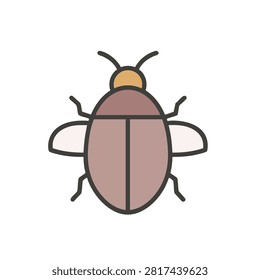 A flat style vector icon of a brown beetle with wings and antennae depicted in a clean simple graphic design style isolated on a white background