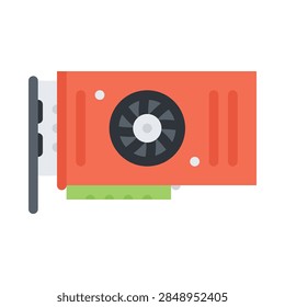 A flat style vector icon of a computer graphics card with a cooling fan isolated on white background