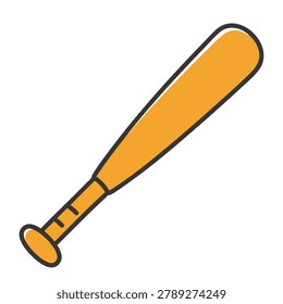 A flat style vector icon of a yellow baseball bat isolated on a white background