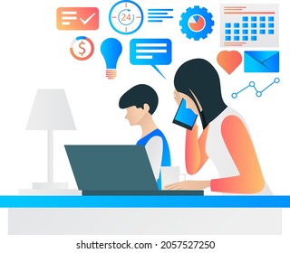 Flat style vector illustration about employee working in office