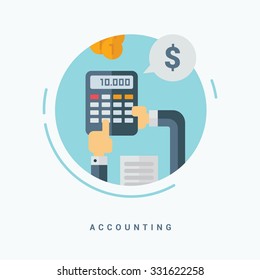 Flat Style Vector Illustration. Accounting Concept. Human Hands with Calculator