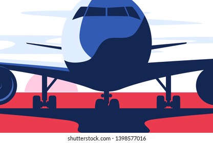 Flat style vector illustration of the airliner at the airport.